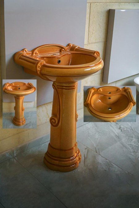 مغسل سيراميك مع عمود – لون برتقالي فاخر